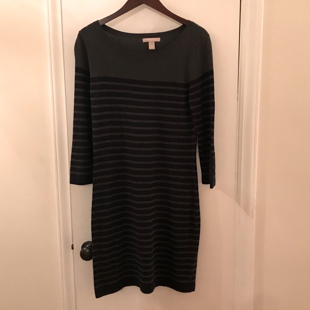 Banana Republic Grey & Navy Striped Sweater Dress